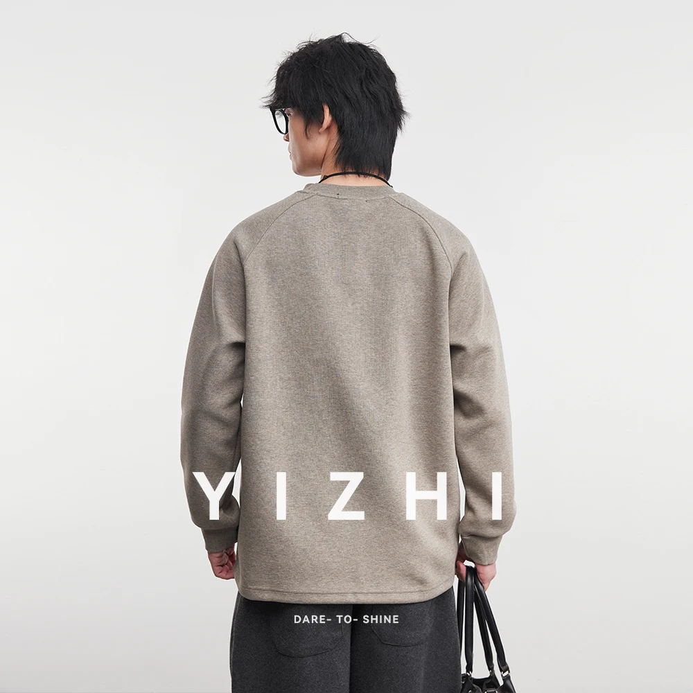 Fashion Men's Solid Color Long-sleeved T-shirt Sweatshirt 2025 Autumn And Winter New Pocket Round Neck Lloose Casual Pullover - Image 3