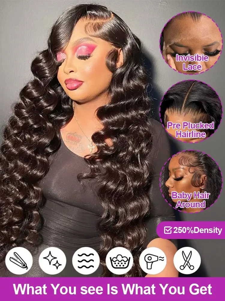46 Inch HD 13x6 Loose Deep Wave Lace Frontal Human Hair Wig Brazilian 13x4 360 Water Curly Lace Front Wigs For Women 200 Density - Image 2