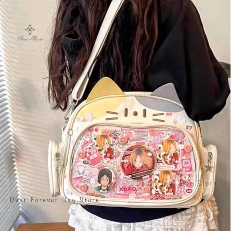 New Y2K Korean Kawaii Cat Ita Bag Cute PU Shoulder Bag Girls Transparent Pocket Harajuku Crossbody Bag Women's Fashion Backpacks - Image 4