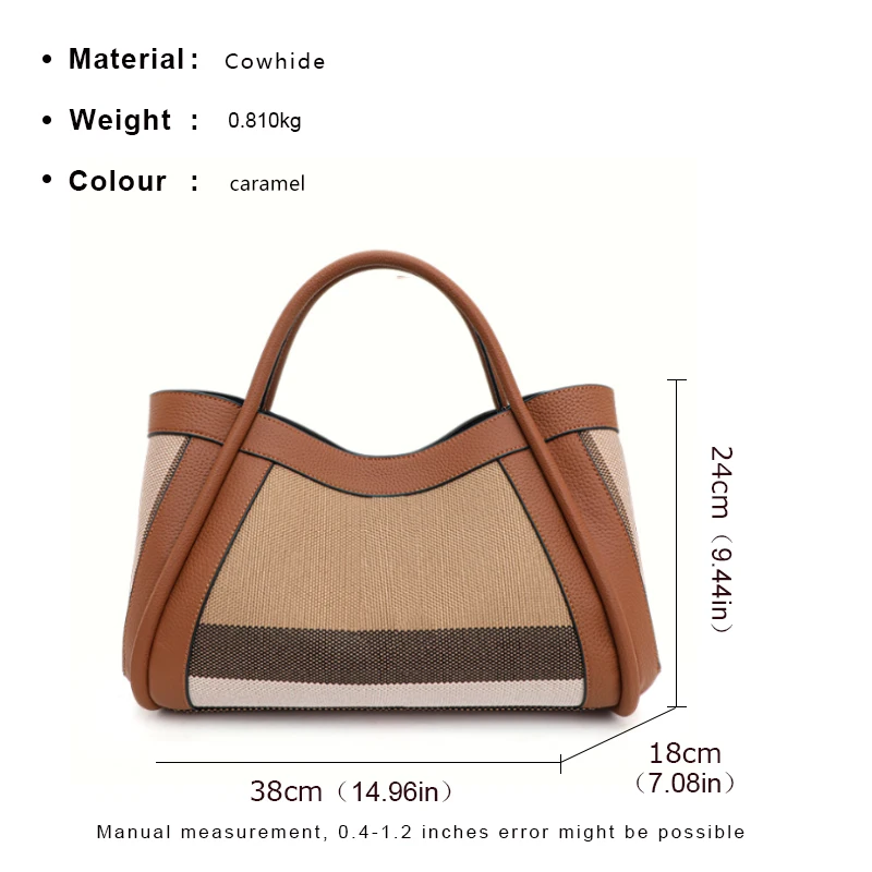 Aidrani New retro checkered women's handbag, large capacity luxury bag, canvas genuine leather bag - Image 4
