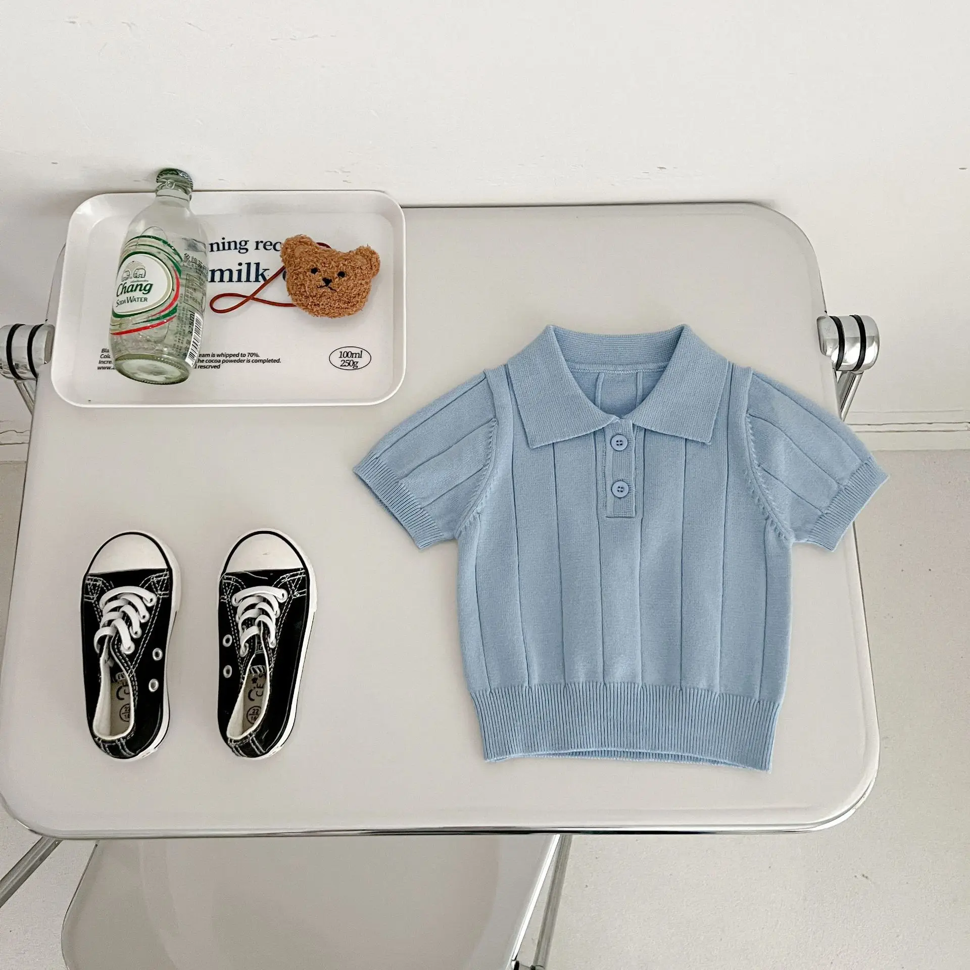 INS Infant Boys Polo Knitted Sweater Lapel Collar Short Sleeve Knitwear for Toddler Girls Pullovers Children's Clothing Outfits - Image 7