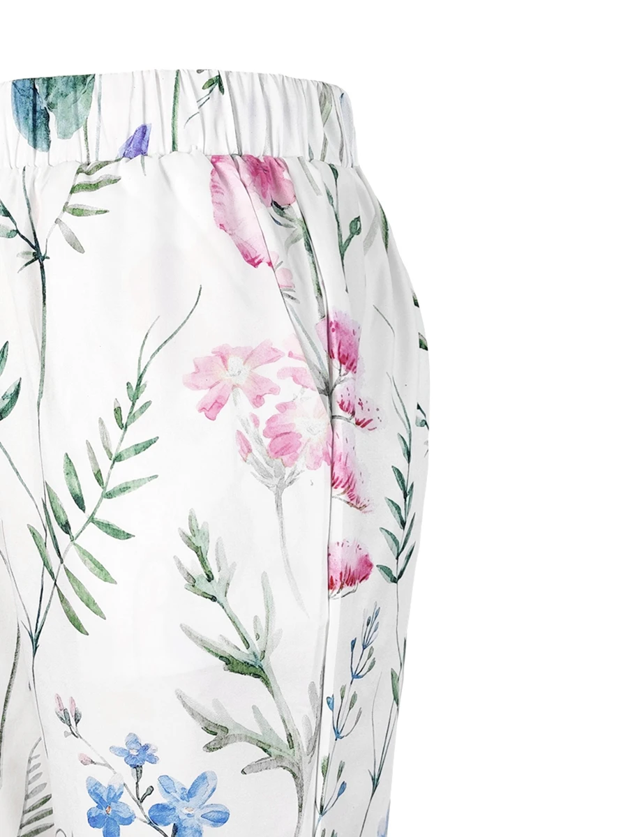 Women Summer Floral Print Shorts Casual Loose Drawstring Elastic Waist Wide Leg Half Pants Capris - Image 6