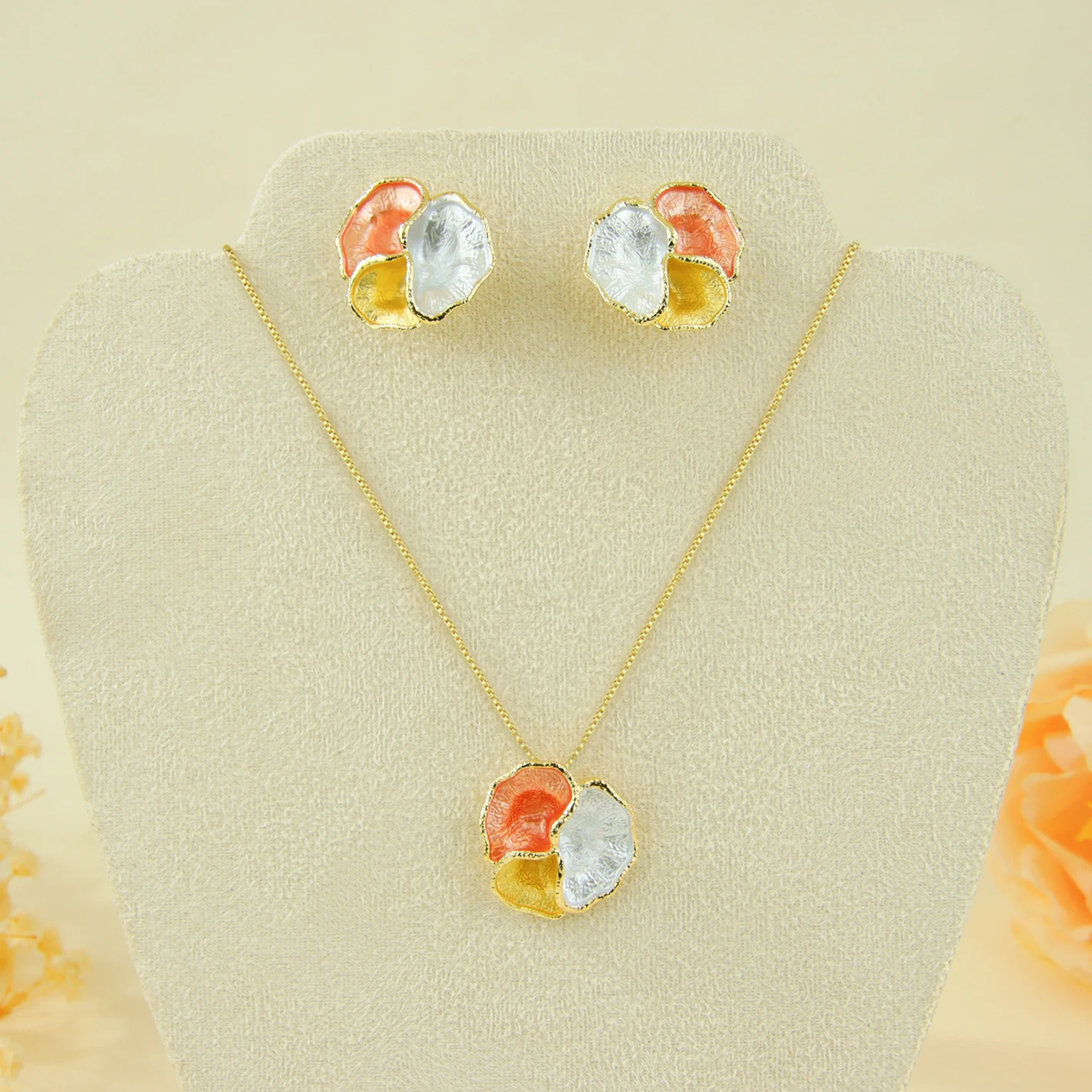 Elegant Enamel Jewelry Set 14k European Exqusite Geometric Chic Necklace Earrings Italian Women Event Party Statement Jewelrys - Image 8