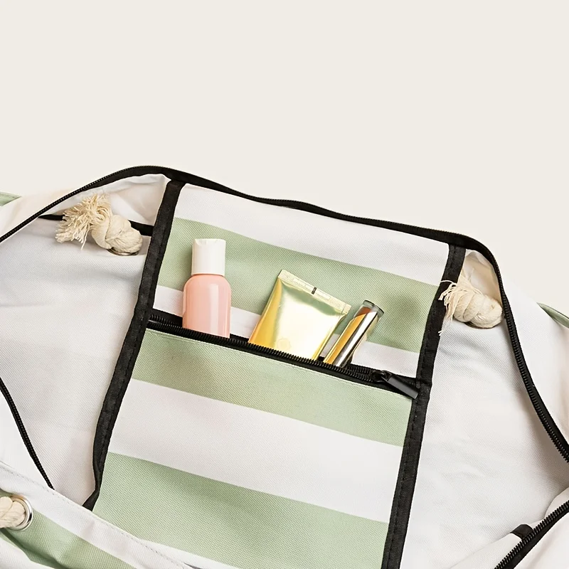 Fashion Striped Beach Tote Bag, Waterproof and Sand-Proof Foldable Beach Bag, Large-Capacity Portable Storage Bag, Shoulder Bag - Image 4