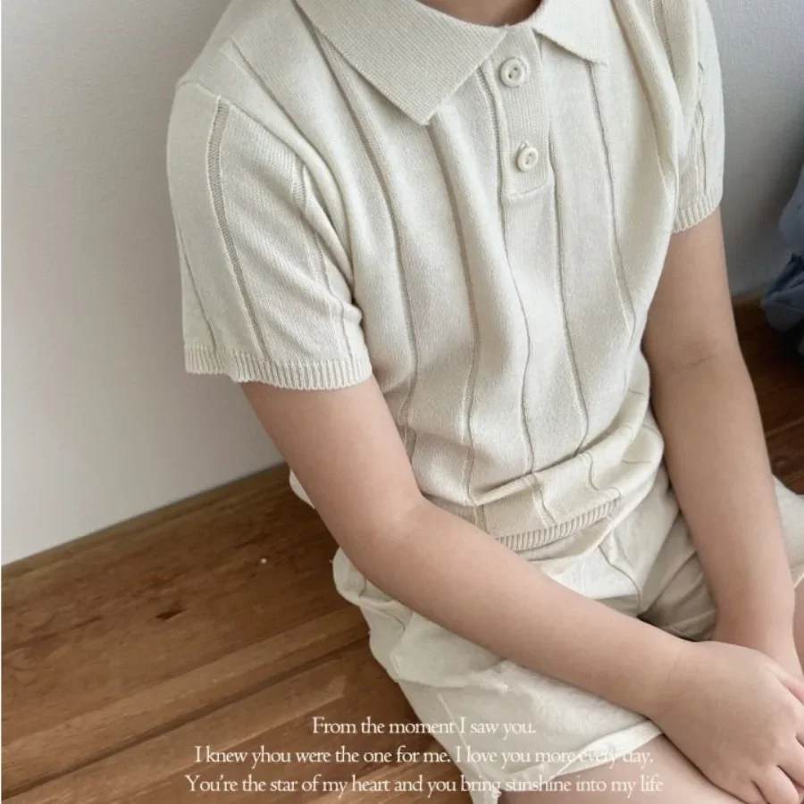 INS Infant Boys Polo Knitted Sweater Lapel Collar Short Sleeve Knitwear for Toddler Girls Pullovers Children's Clothing Outfits - Image 3