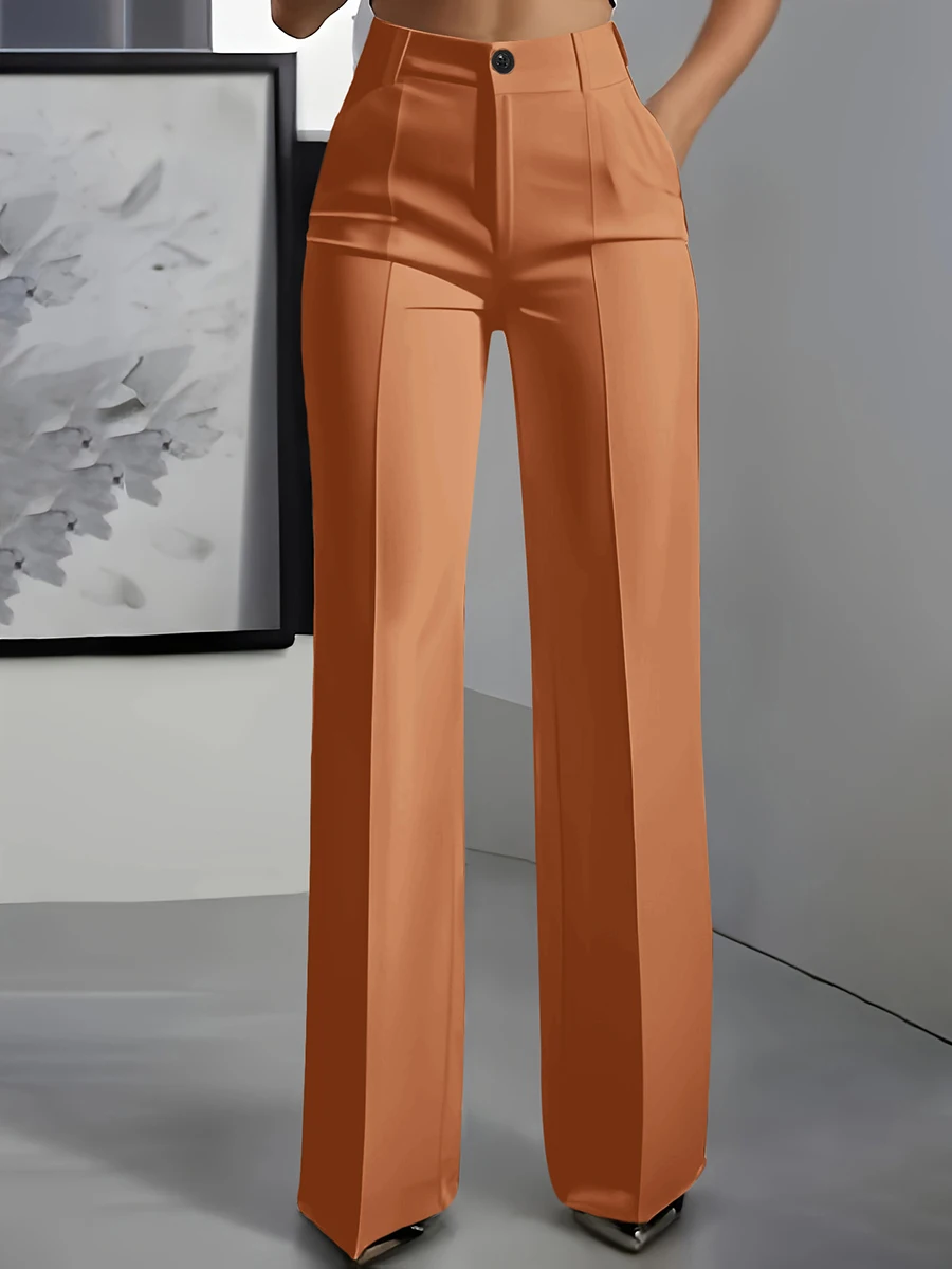 Women High Waisted Wide Leg Office Trousers, Solid Black Pleated Elegant Crease Dress Pants, Professional Full Length Trousers - Image 9