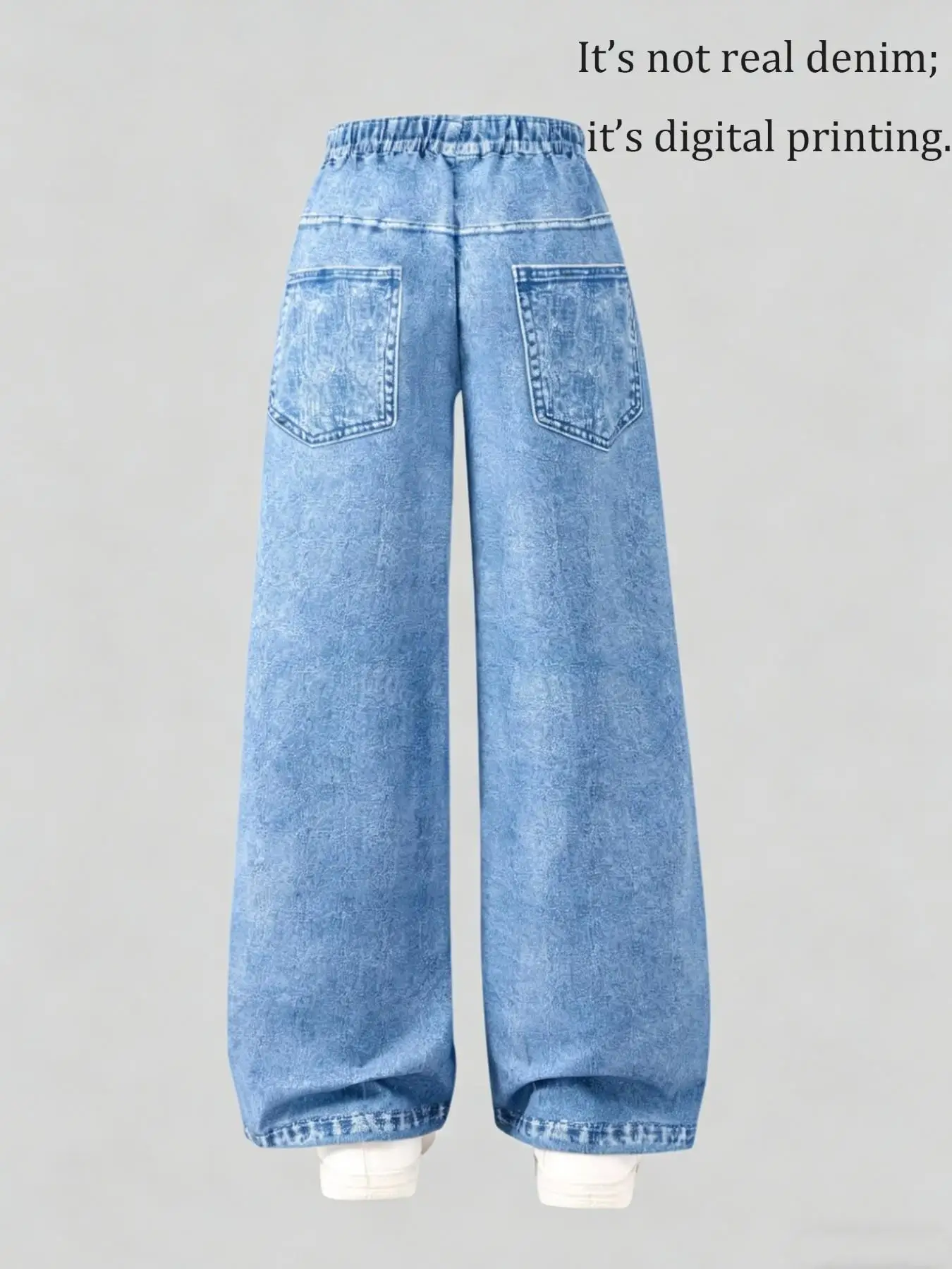 Girls' Summer Casual Pants Y2K Style Digital Print Faux Denim High-Waisted Wide-Leg Loose Graffiti Star Design Long Pants Suitable for Children over 3 Years Old, Versatile Clothing for Home and Outings - Image 2