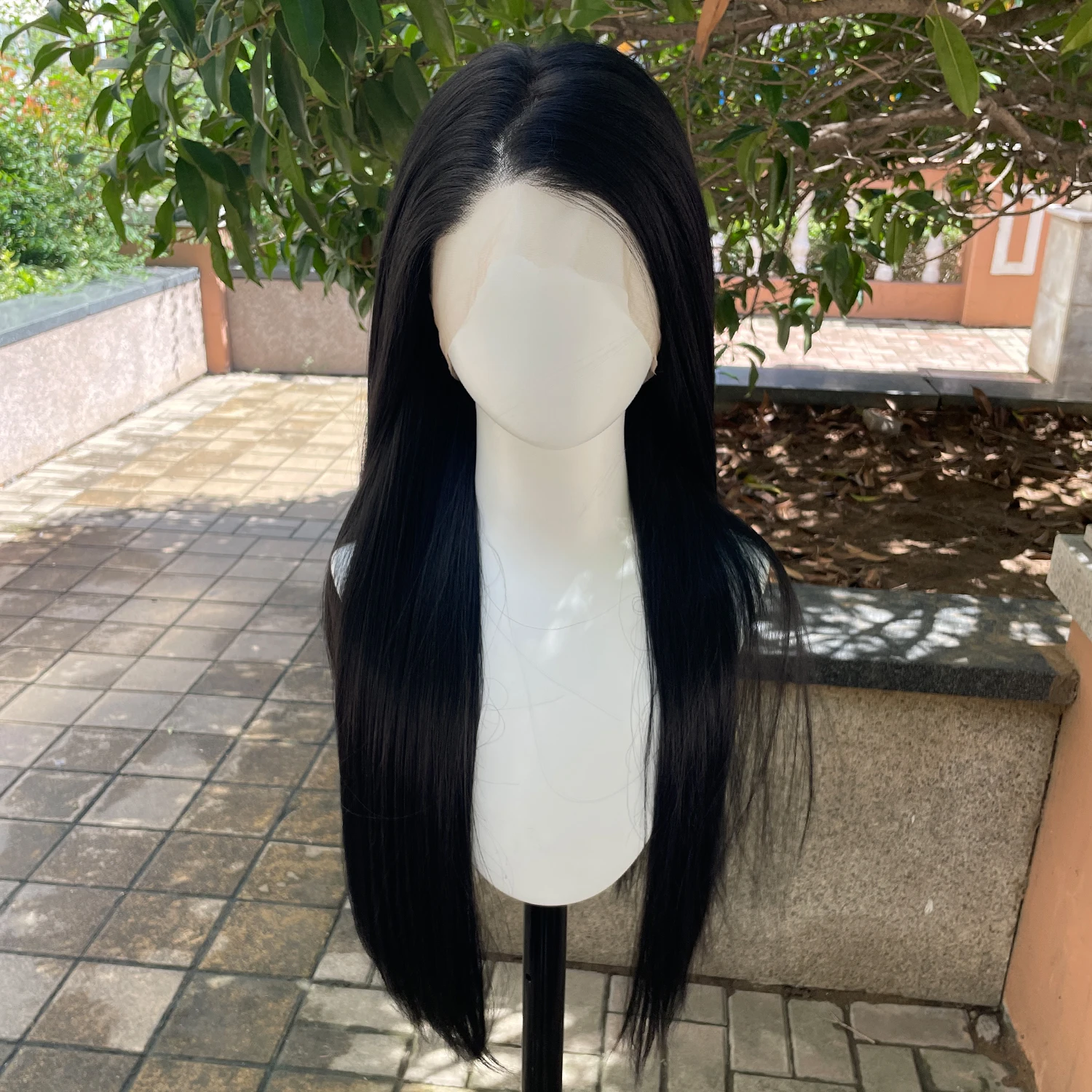 #1B Jet Black Synthetic Hair Full Lace Wigs for Black Women Heat Resistant 26 Inch Long Straight Full Hand Tied Free Part 150%