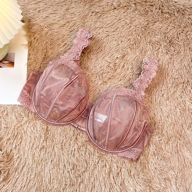 2026 Ultra Thin Mesh Bras Women Underwire Full Cup Size Lace Bra Unlined Minimizer Plus-size Bra Women's Intimates - Image 7