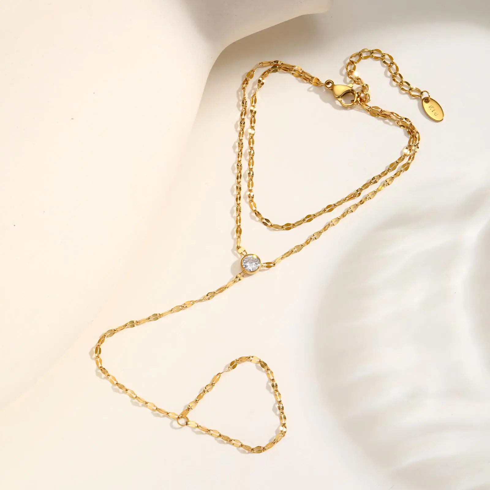 Stainless Steel Hand Chain Ring Bracelet for Women, Adjustable Gold Plated Double Layer Finger Bracelets Summer Party Jewelry - Image 4