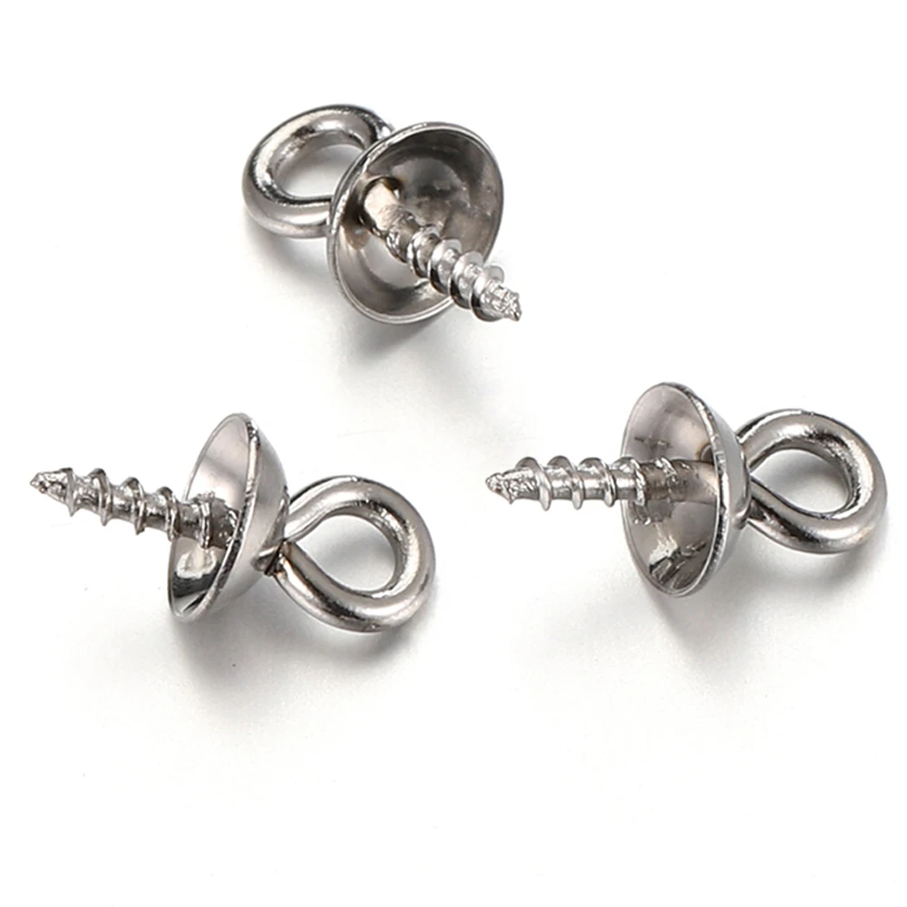 50pcs Gold Color Stainless Steel Screw Eye Pins Bail Top Drilled Beads End Caps - Image 3