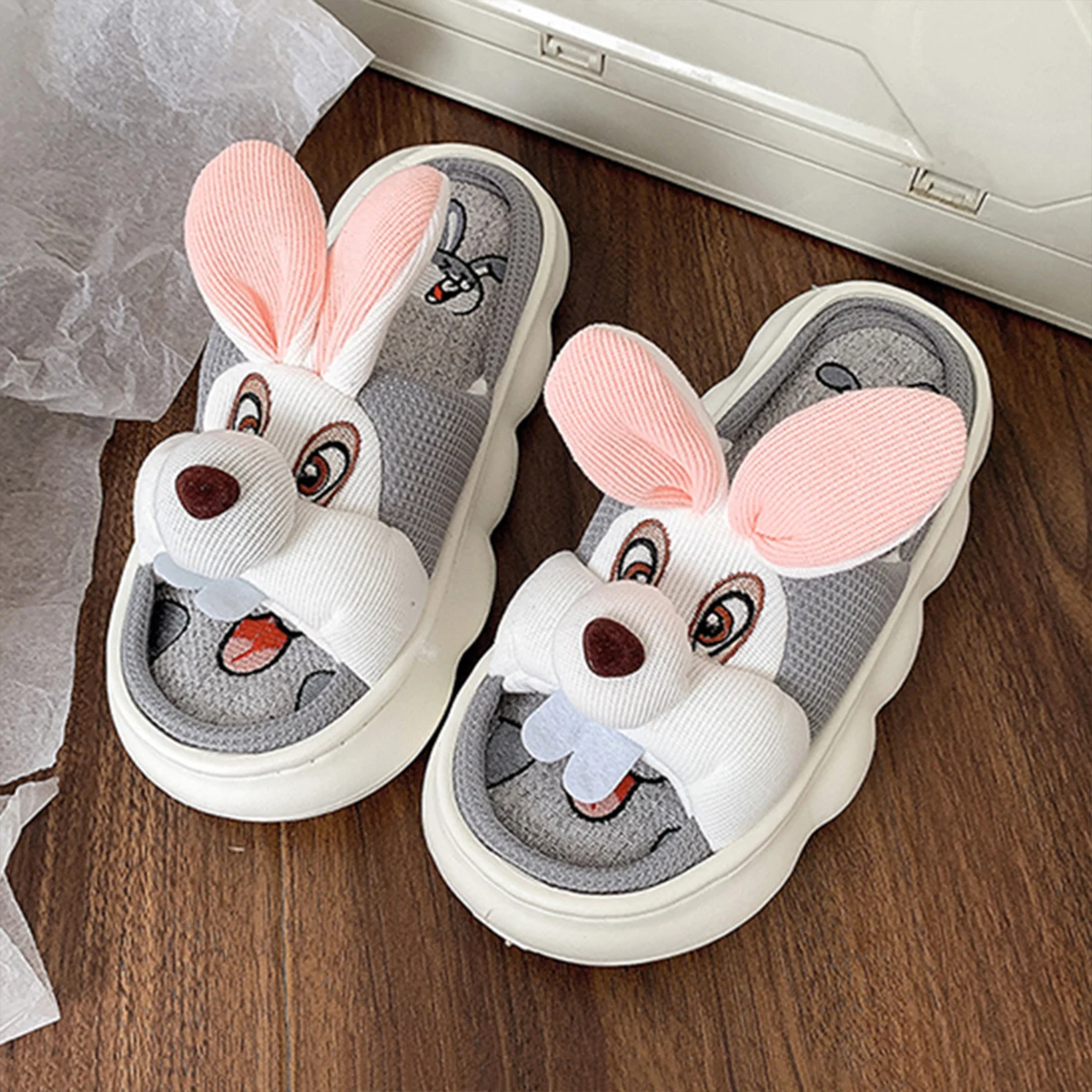 Mo Dou All Senson Designer Slippers Cute Cartoon Lovely Animals Bedroom Cotton Home Shoes Indoor Thick Sole Couples Men Women - Image 17