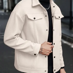 Autumn Winter Men Lapel Woolen Jacket Casual Business Style Loose Warm Thick Outerwear Daily Commute Fashion Sport Coat For Men