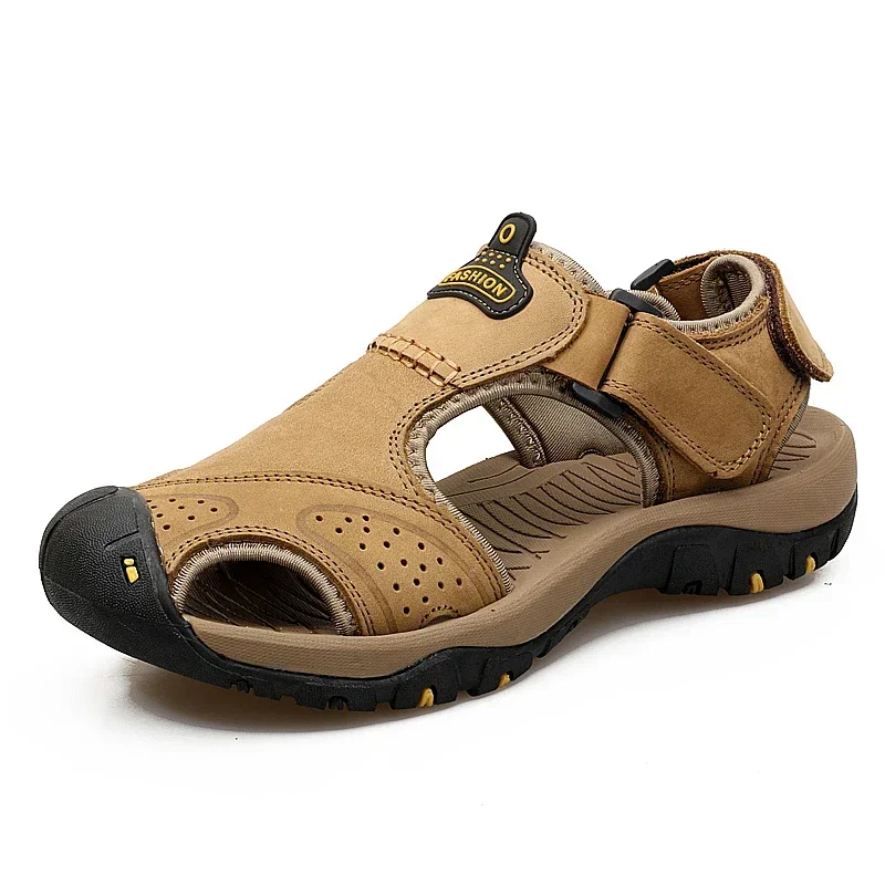 Summer Sandals Leather Outdoor Men's Beach Shoes Luxury Breathable Casual Sandal Man Wading Shoes Non-slip Wide lining Slippers - Image 3