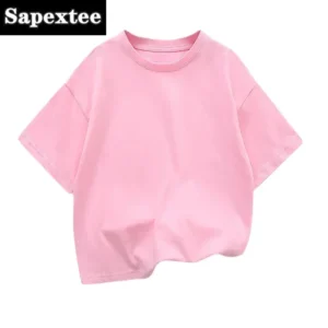 Kids Dropped Shoulder Short-sleeved T-shirt Summer New Pure Cotton Round Neck Loose Bottoming Shirt Student Sportswear 2-10Y