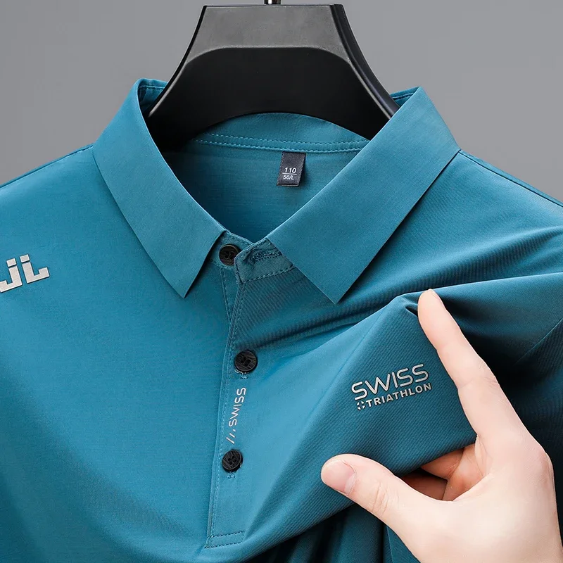Men’s Business Casual Short-Sleeve Polo Shirt – Solid Color Breathable Fashion Top with Badge - Image 2