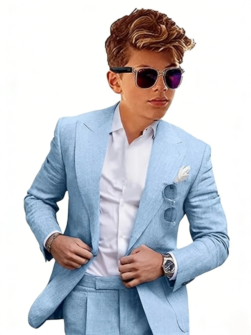 Summer Linen Boys Suits 2 Pieces Jacket Pants Wedding Ring Bearer Outfit Handsome Peak Lapel Kids Suit Set Birthday Party Outfit - Image 7