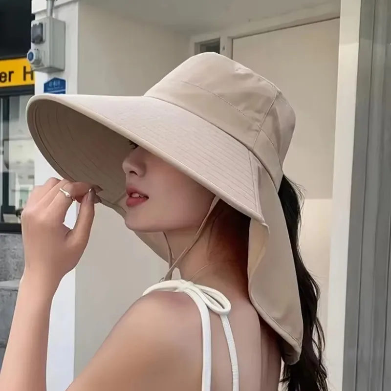 New Summer Ponytail Hat with Large Brim Sun Visor Women's Neck Protection Fisherman's Hat Outdoor Hat - Image 11