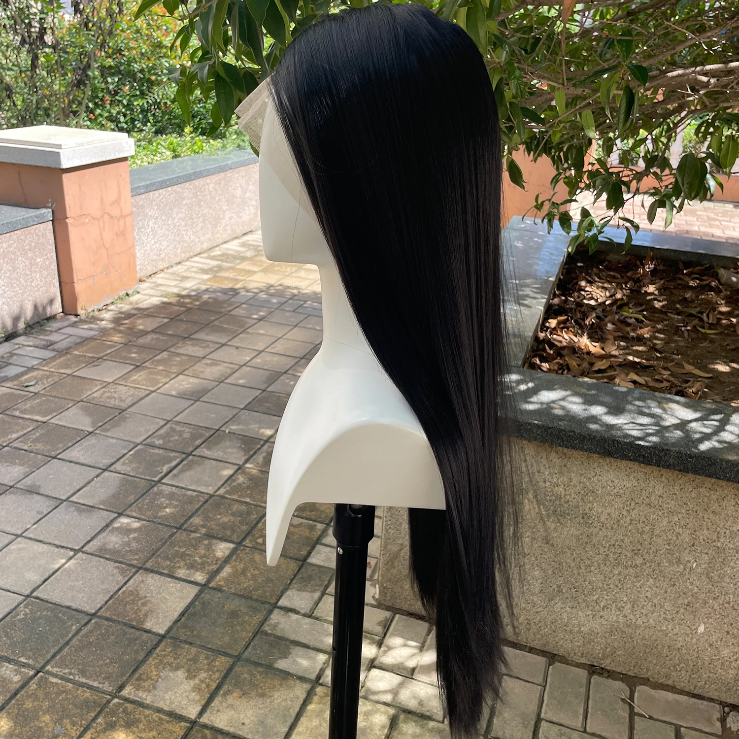 #1B Jet Black Synthetic Hair Full Lace Wigs for Black Women Heat Resistant 26 Inch Long Straight Full Hand Tied Free Part 150% - Image 3