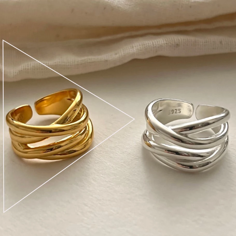 VENTFILLE 925 Sterling Silver Wave Ring – Adjustable Irregular Golden Stackable Band - Image 66