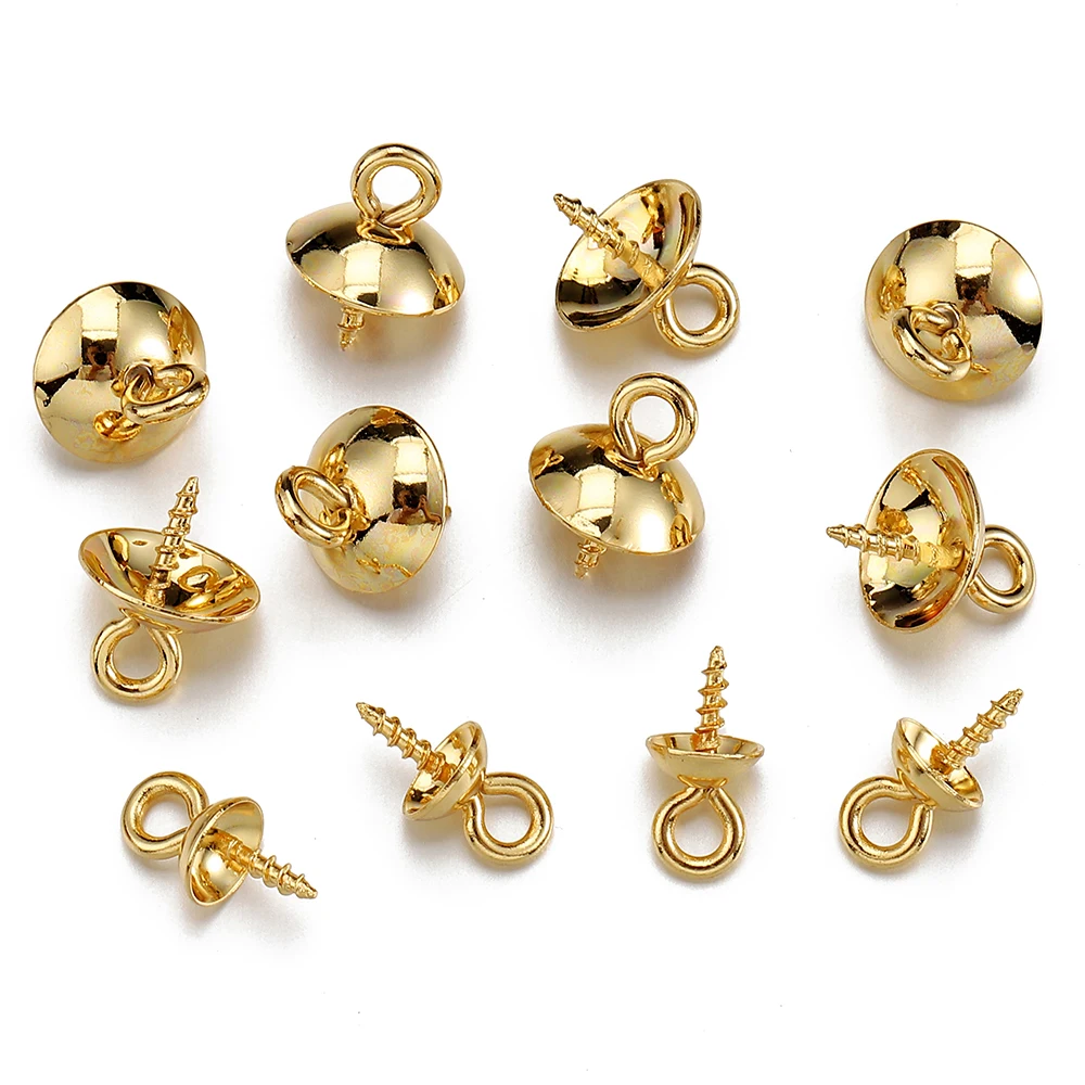 50pcs Gold Color Stainless Steel Screw Eye Pins Bail Top Drilled Beads End Caps - Image 7