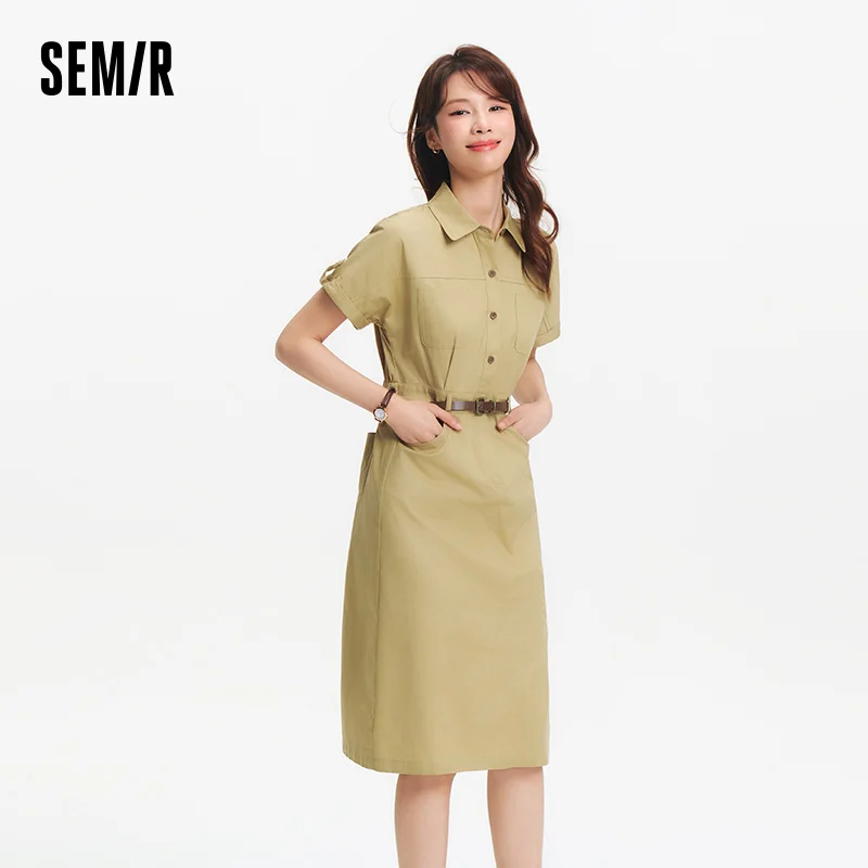 Semir Women Dress Shirt Collar Cotton Slit Midi Belt Slim Vintage Urban Workwear 2026 Summer Fashion Office Top - Image 4