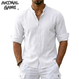 New Men's Cotton Linen Shirts for Men Casual Luxury Hawaiian Shirts Lightweight Long Sleeve Henley Beach Shirts T-Shirts for Men