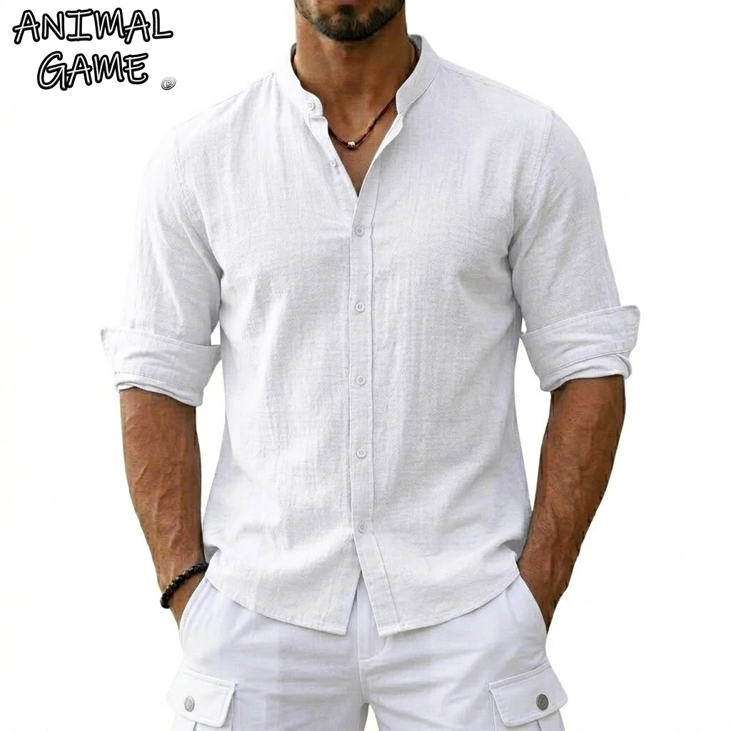 New Men's Cotton Linen Shirts for Men Casual Luxury Hawaiian Shirts Lightweight Long Sleeve Henley Beach Shirts T-Shirts for Men