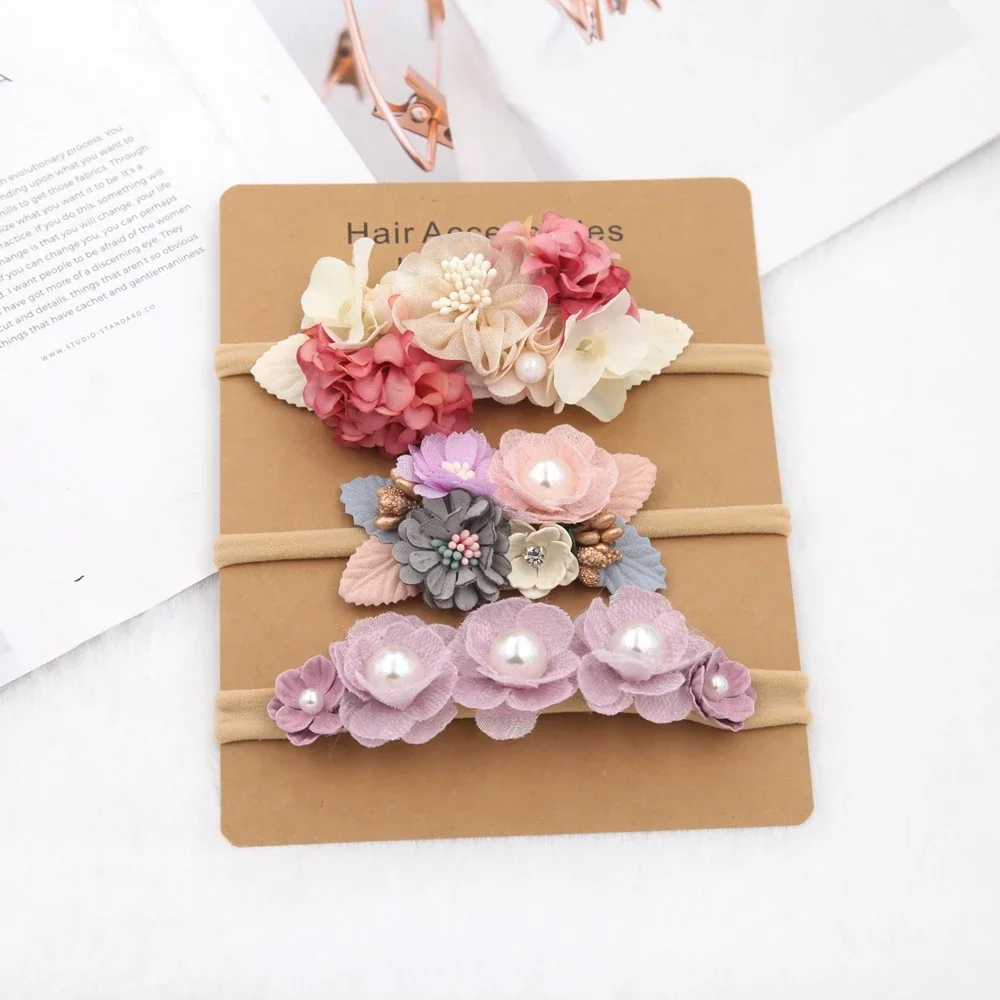 Baby Girl Headband Set Cute Baby Elastic Hair Band Flower Toddler Headbands Headwear Kids Accessories 3pcs/set - Image 3