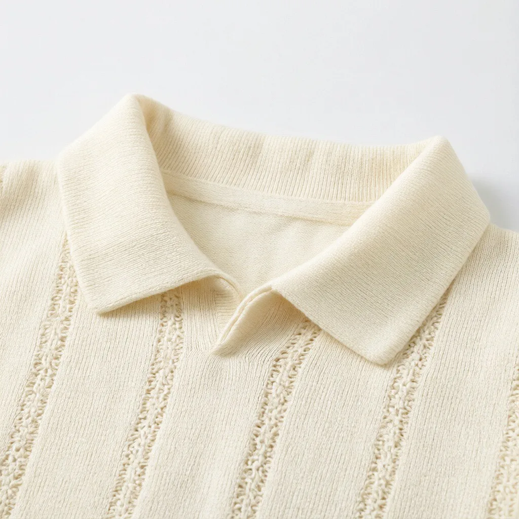 Summer Simple Hollow DesignPoloIce silk knitted shirt for boys and girls, stylish, breathable, versatile air conditioning shirtt - Image 4