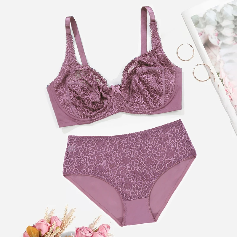 BEAUWEAR Female Big Size Lace Lingerie Set Bra with Wire Unlined Thin Breathable Bra and Panties Set 85C-110E - Image 11