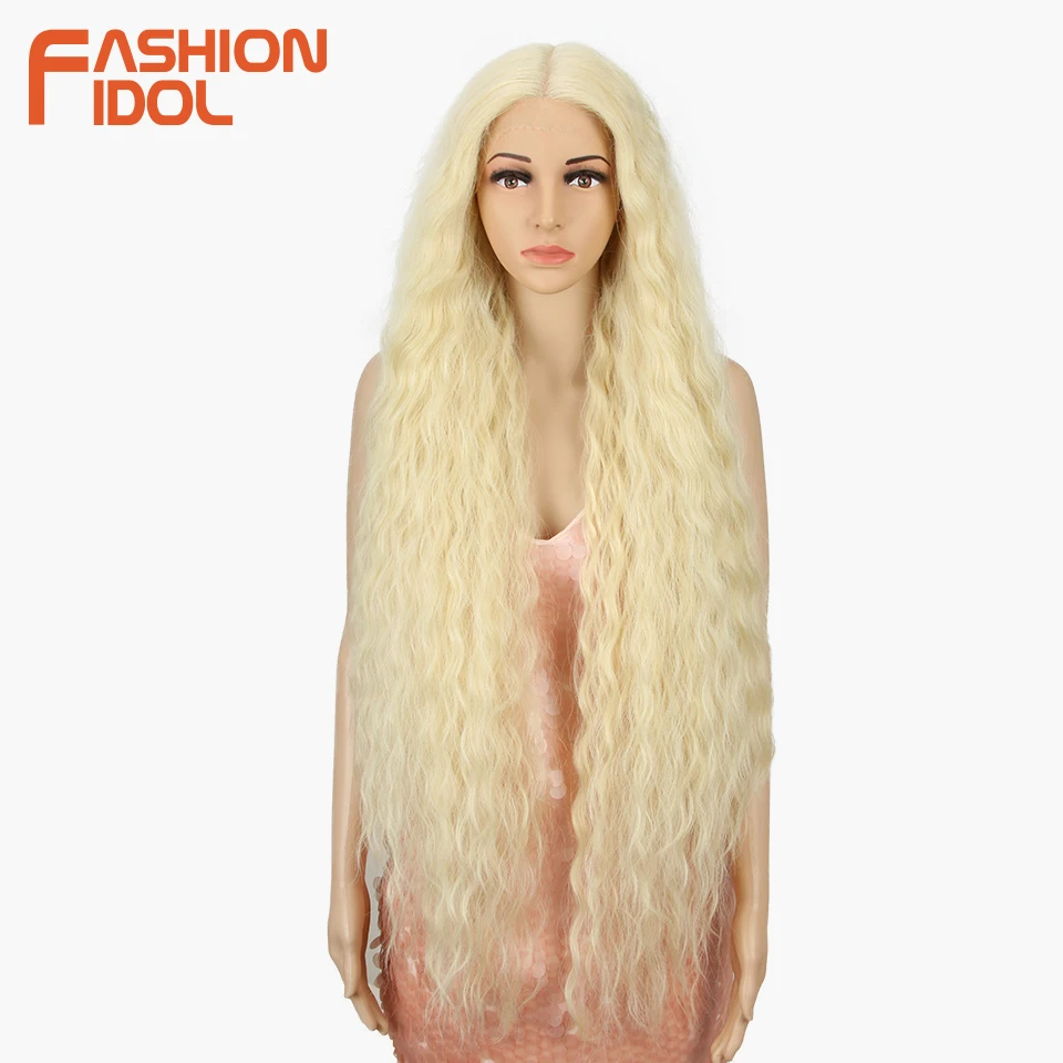 FASHION IDOL Synthetic Lace Wigs 42 Inch Long Cosplay Curly Hair Blonde 613 Pink Colorful Wigs For Woman Synthetic Lace Wig - Image 3