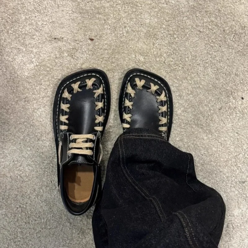 Flats Women Shoes Lace Up Leather Classic Shoes Designer Brand Sneakers 2025 Summer Fad Trend Retro Oxford - Image 2