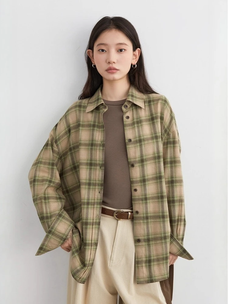 CHIC VEN Women Shirts Loose Casual New Sanding Plaid Shirt Long Sleeve Medium Long Length Blouses Female Tops Spring Autumn 2025 - Image 5