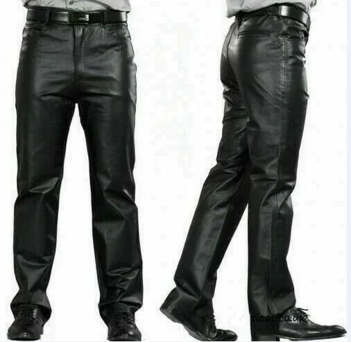 Black leather pants men's fashion casual plus size motorcycle pants trousers men's PU leather jogging pants business - Image 7