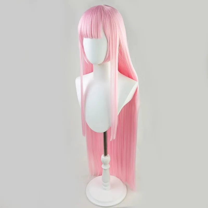 Pink Straight Long Wig Synthetic Hair Flat Bangs Cosplay Anime Party Costume Daily Wear Full Wigs for Women Girls - Image 4