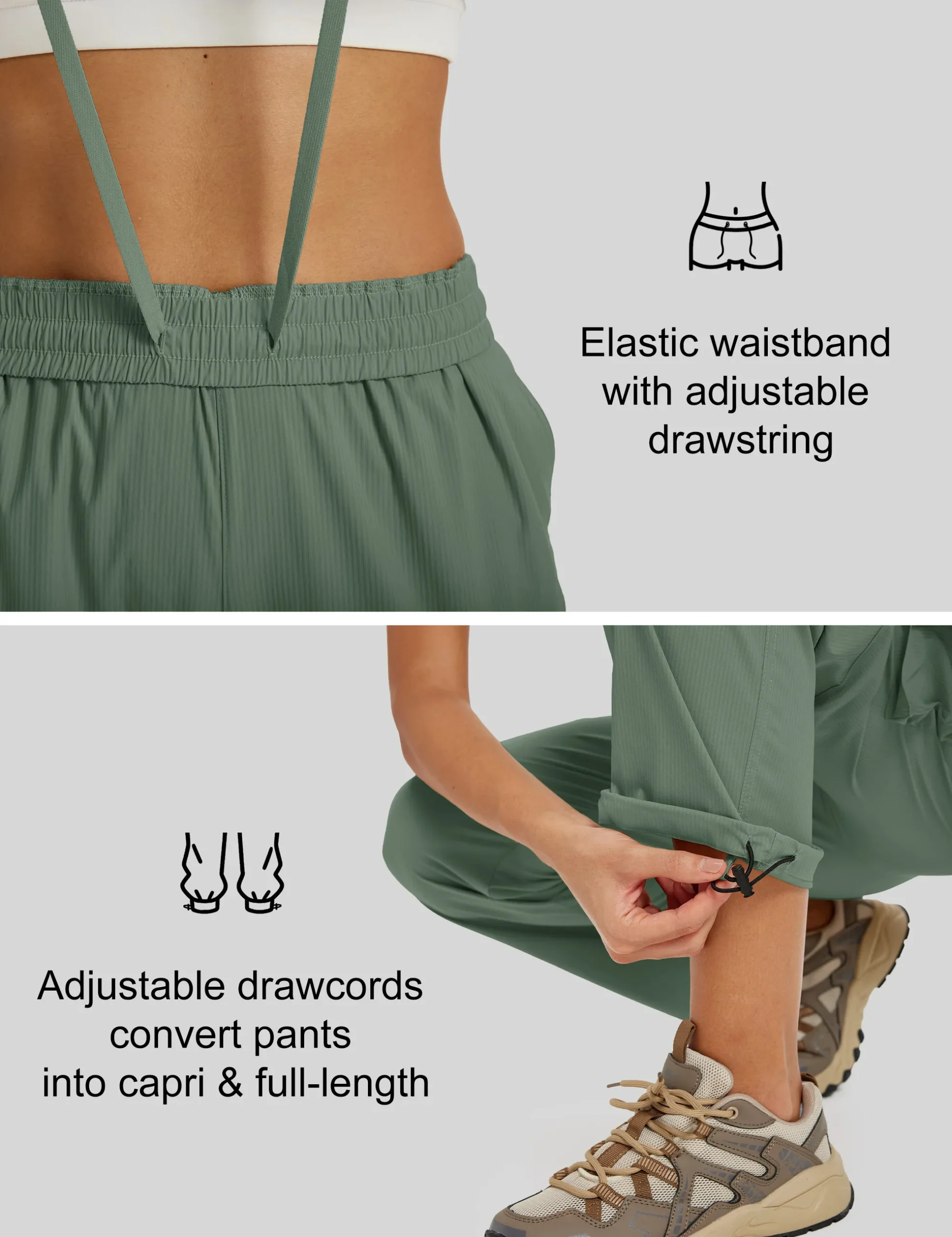 TACVASEN Women's Lightweight Quick Dry Adjustable Drawcords Hiking Pants Nylon Water Resistant Travel Cargo Pants with 5 Pockets - Image 4