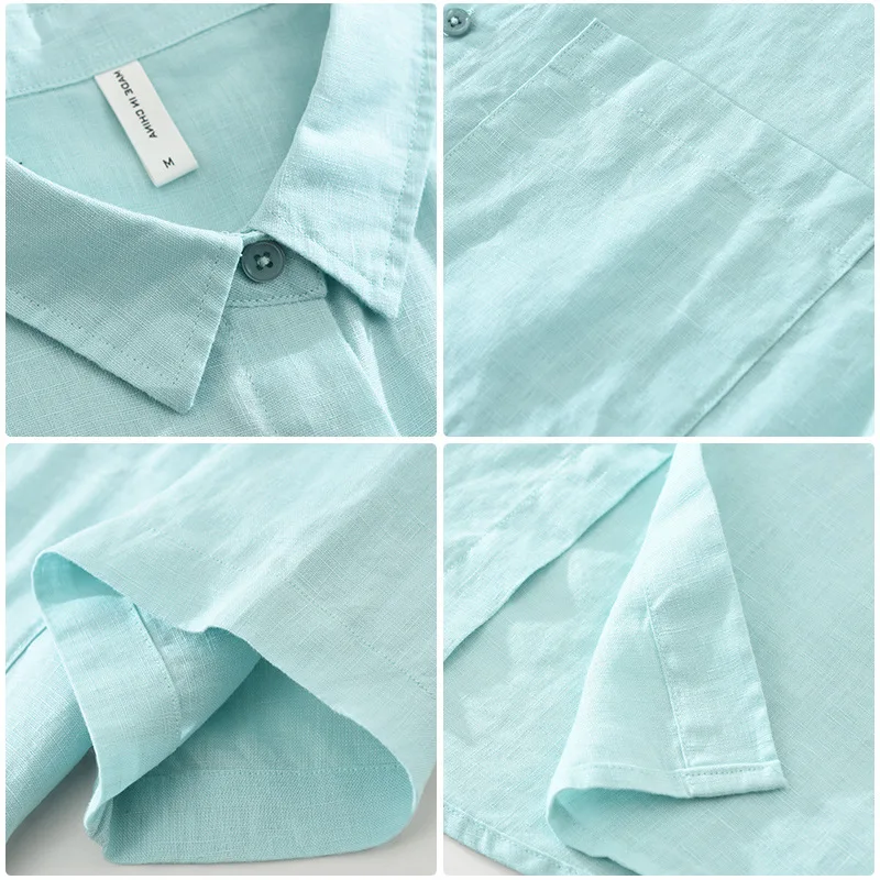 100% Linen Short Sleeve Shirt for Men Breathable Summer Casual Top Minimalist Loose Fit Button-Up Shirt Natural Wrinkle Texture - Image 3