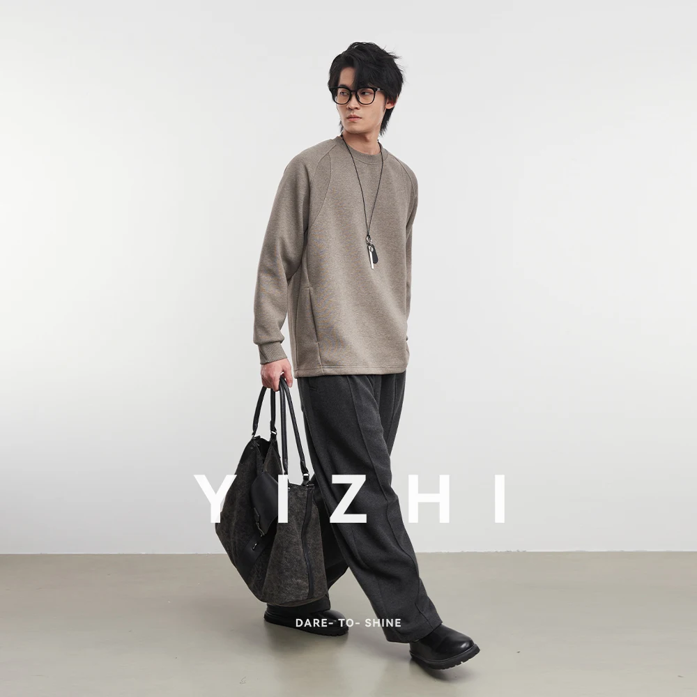 Fashion Men's Solid Color Long-sleeved T-shirt Sweatshirt 2025 Autumn And Winter New Pocket Round Neck Lloose Casual Pullover - Image 6