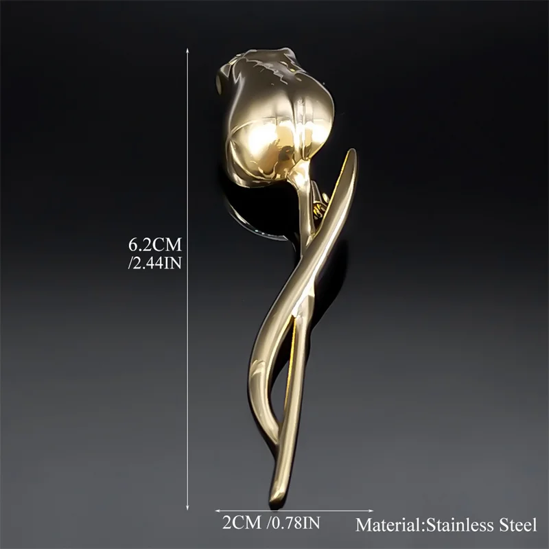 Gold Rose Flower Brooch Pin – Stainless Steel Fashion Lapel Pin for Men & Women - Image 5