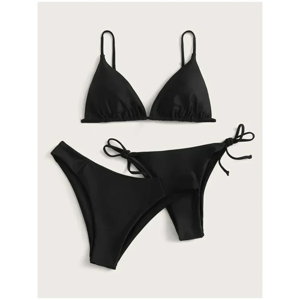 Sexy 3 Pieces Set Swimwear Women Lace Up Micro Bikini Set Female Solid Low Waist Swimsuit Beachwear Bathing Suit - Image 8