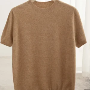 Men Classical T-shirt 100% Merino Wool Sweater O-neck Short Sleeve Pullover Smart Casual Basic Clothing Cashmere Knitwear Tops