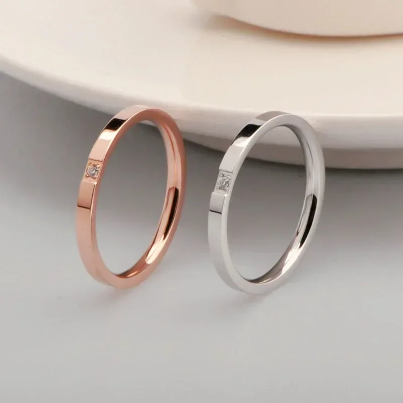 High End Pvd Single Zircon Thin Rings For Women Stainless Steel Ring Cocktail Reception Ring Jewelry Wholesale - Image 4