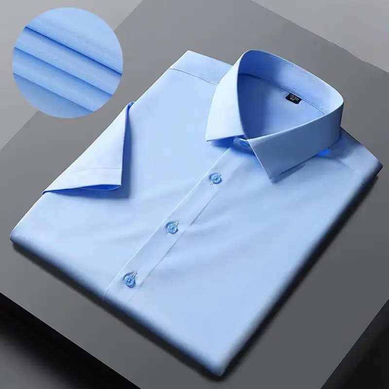 Men Shirts Short Sleeves Dress Shirts For Men Slim Fit Camisa Social Business Blouse White Office Shirt Men's Clothing S-4XL
