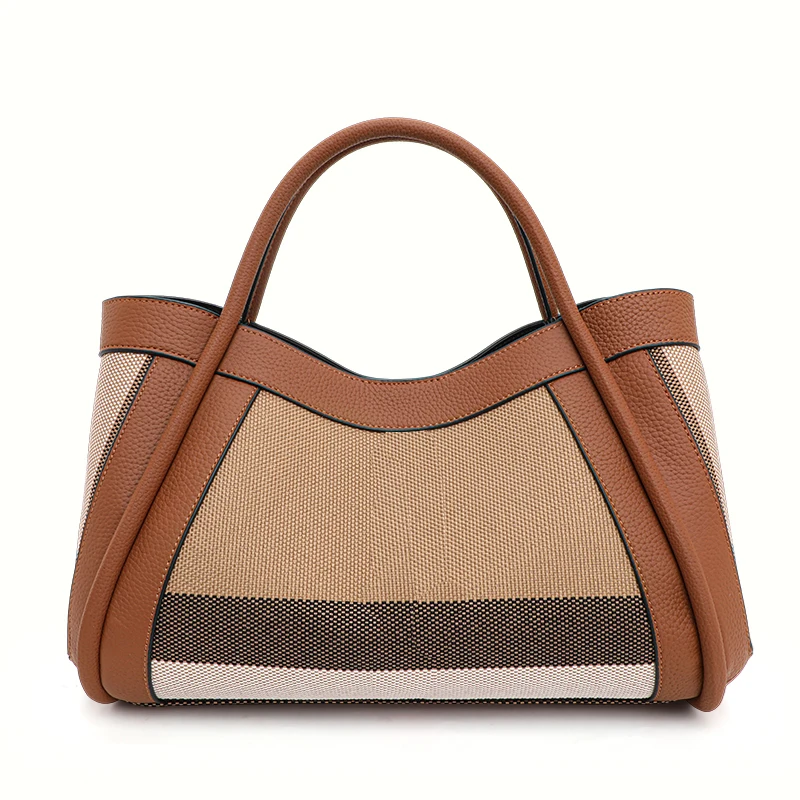 Aidrani New retro checkered women's handbag, large capacity luxury bag, canvas genuine leather bag - Image 8