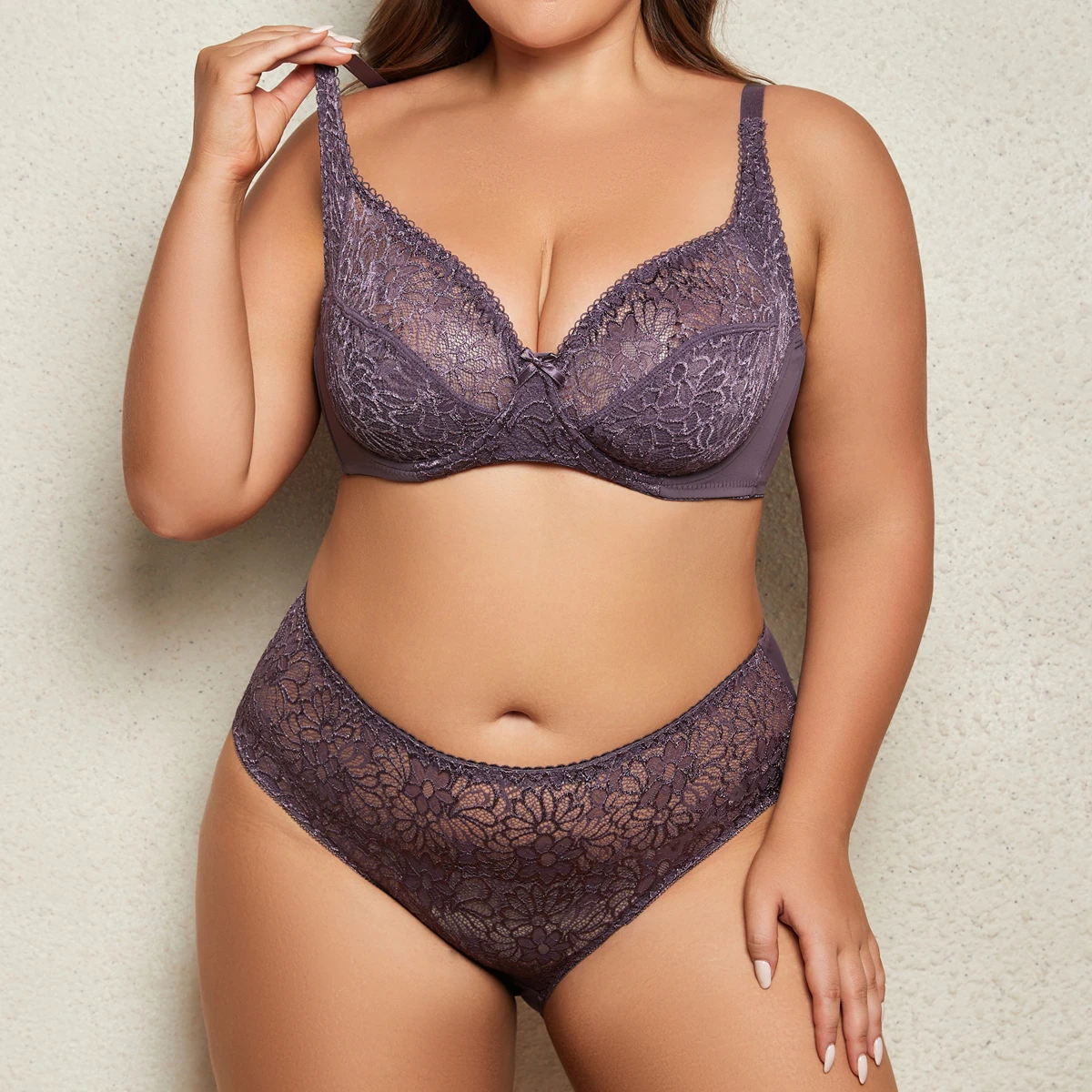 BEAUWEAR Female Big Size Lace Lingerie Set Bra with Wire Unlined Thin Breathable Bra and Panties Set 85C-110E - Image 5