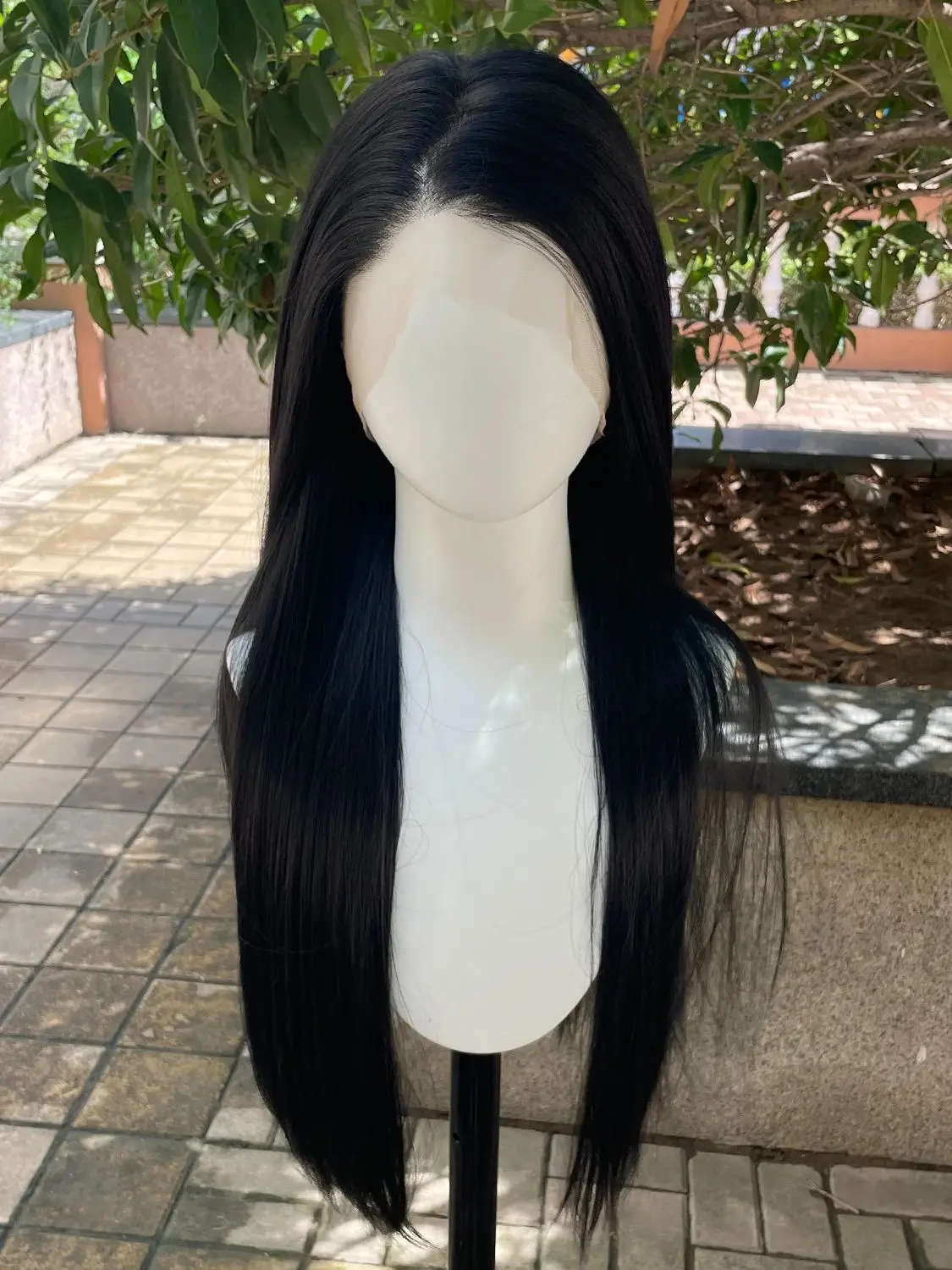 #1B Jet Black Synthetic Hair Full Lace Wigs for Black Women Heat Resistant 26 Inch Long Straight Full Hand Tied Free Part 150% - Image 7