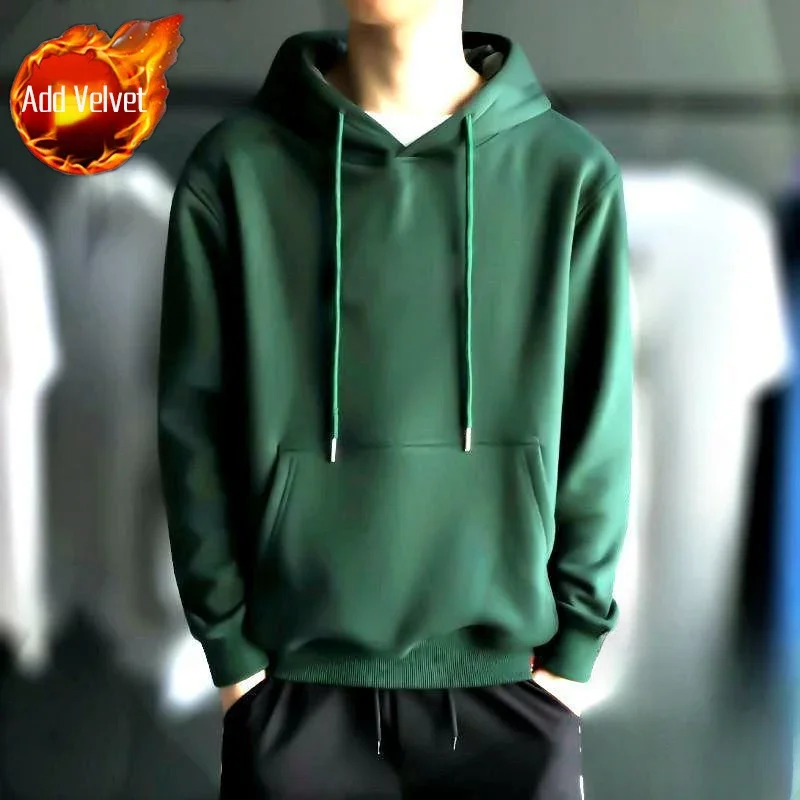 Sweatshirts For Man Fleeced Green Men's Clothing Hooded Hoodies Solid Simple Elegant Hot Offers Sweat Shirt Welcome Deal Cheap - Image 12