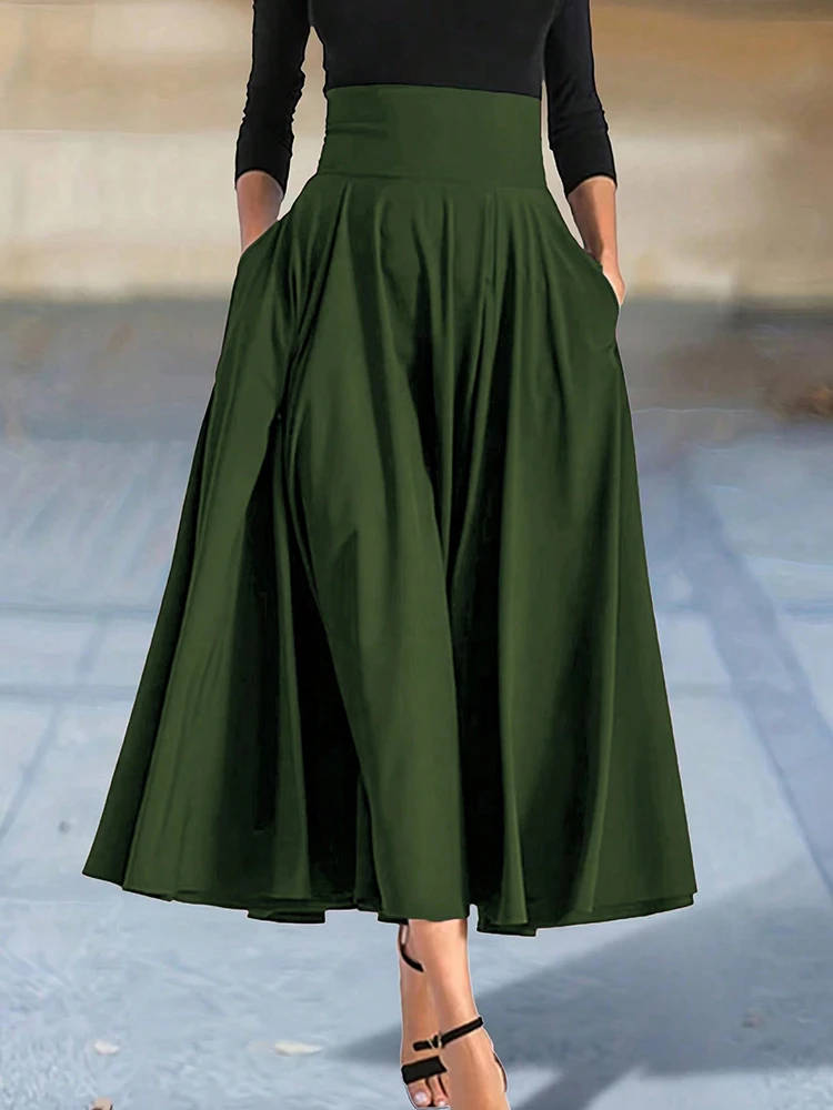 New In Dresses Solid Color A-line Skirts for Woman Clothing High Elastic Waist Long Skirt Women With Bow Elegant Women's Skirts - Image 7