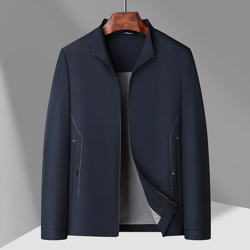 Spring Collection Men's Stylish and Handsome High-quality Jacket - Classic and Versatile Business Casual Pure Color Stand-up Col - Image 6